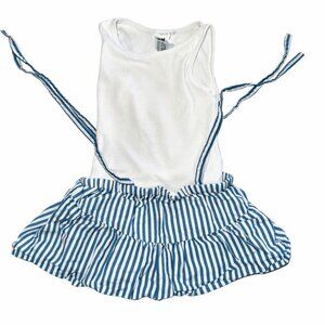 Pink Chicken NY Blue White Stripe Skirt H&M White Tank Top Set Girl 9-12 M-KC210